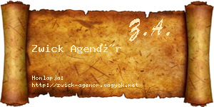 Zwick Agenór névjegykártya